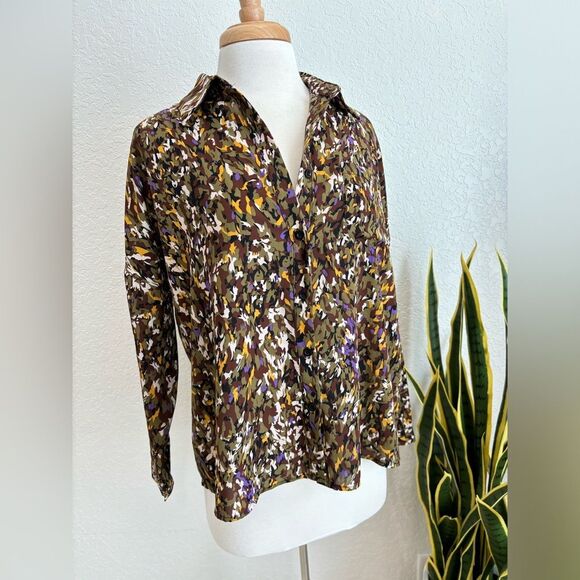 Lili Sidonio Abstract Green Button Up Top Size Small - Picture 1 of 4